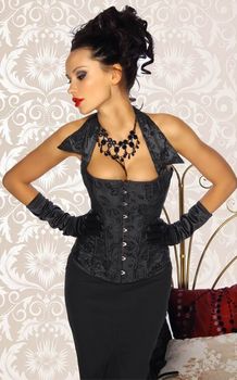 Black brocade corset with collar